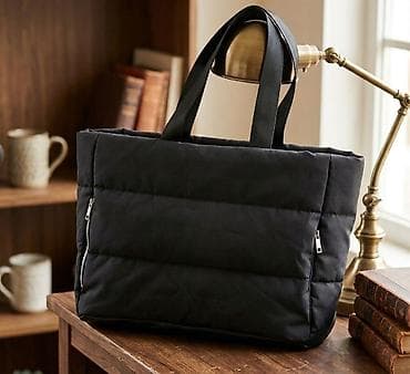 Pufnasta tote torba – crna - Materijal: mekano, prošiveno telo sa