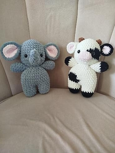 patike bele: Plišane heklane igračke – slonić i kravica - Ručni rad, amigurumi — 2