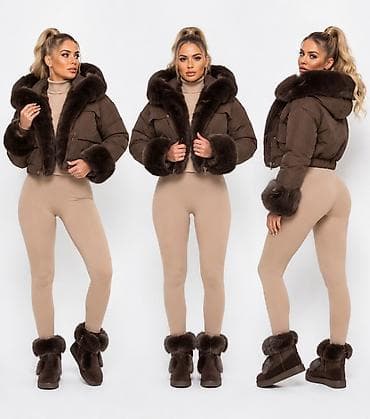 Kratka ženska jakna sa krznom – čokoladno braon - Model: puf jakna