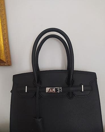 Crna damska torba – klasičan tote/Birkin stil - Materijal: veštačka