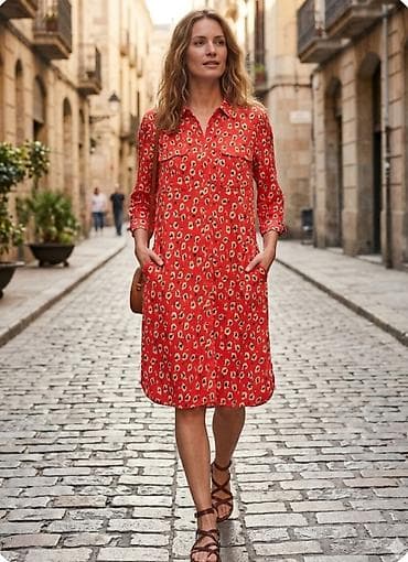 Haljina košulja – crvena sa leopard printom, marke Next - Model