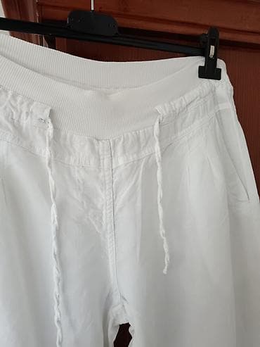 Pants: Bela lanena široka pantalona Refree - Materijal: 100% lan (prirodan — 2