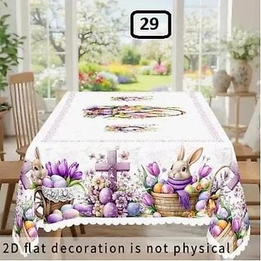 sobe za devojcice: Uskršnji stolnjak sa štampom zeka, jaja i prolećnog cveća - — 4