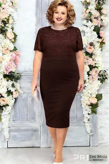 Elegantna ženska haljina midi dužine, model olovka, sa čipkanim — 2