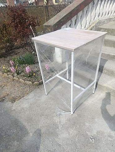 viseće stolice: Visoki barski sto – metalna konstrukcija, radna ploča dekor hrasta - — 1