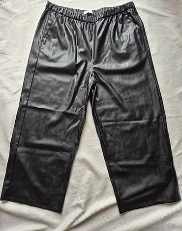 Kućna odeća: M&S ženske pantalone od eko kože – crne - Model: ravne nogavice — 1