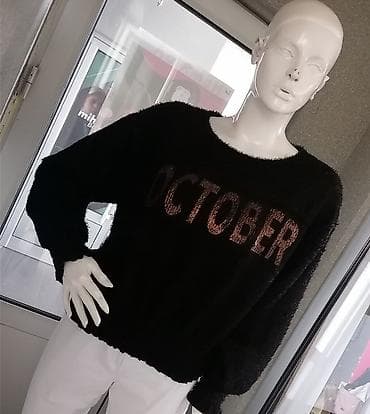 jesen tempere: Ženski pleteni džemper “OCTOBER” - Boja: crna sa sjajnim natpisom — 3