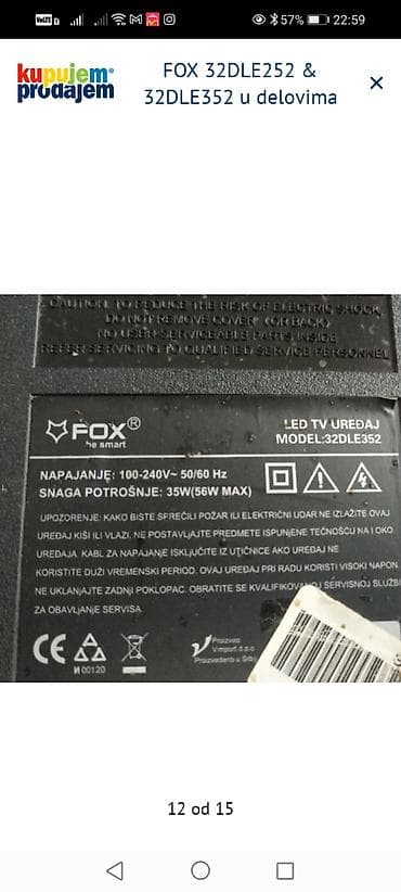 drzac za telefon za motor: FOX 32DLE252 i FOX 32DLE352 – delovi za TV Dostupni originalni delovi — 10