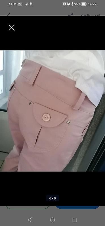 poderane farmerke: Ženske pantalone – svetlo ružičaste boja puder roze - Kroj: ravan — 6