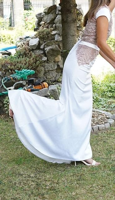 najbolja krema za vene i kapilare: Elegantna duga haljina sa sirena krojem. - Boja: pretežno bela sa — 2