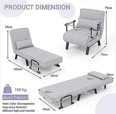 aleksandro namestaj: 🛋️ Fotelja 3u1 – Fotelja • Ležaljka • Krevet (Siva) 🏠 Praktično i — 4