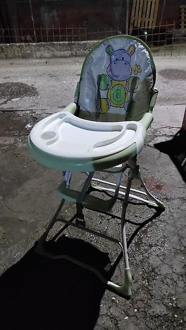 polovne ugaone garniture beograd: Visoka stolica za hranjenje bebe/decu - Boja: zelena/bela sa printom — 2
