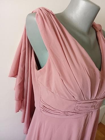 samolepljive gace: Duga elegantna haljina u boji puder roze. Model sa V izrezom i mekim — 5