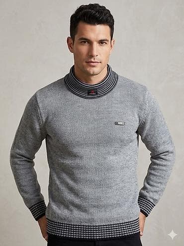 Muški pleteni džemper sa rol-kragnom - Boja: siva sa tamnim detaljima