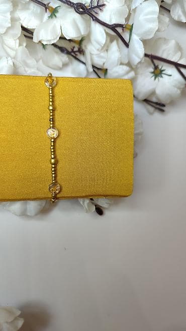 metro torbe za plazu: Zlatno-žuta narukvica od perlica - Ručno nizane sitne metalik zlatne — 1