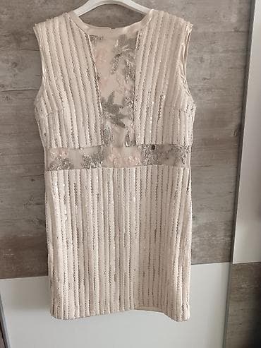 nova godina: Ps fashion Elegantna ženska kratka haljina u boji šampanjca, ukrašena — 1