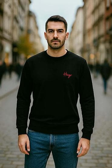kaputi niš: Muški duksevi sa okruglim izrezom – minimalistički dizajn - Model — 4
