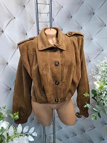 Ženska kraća jakna od mekane velur/antilop tkanine, vintage kroj sa