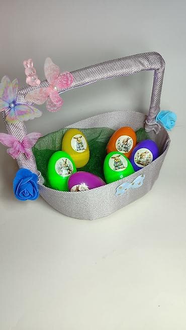 Rasveta: Uskršnja korpa sa ukrasnim jajima - Ručno dekorisana korpica u — 4