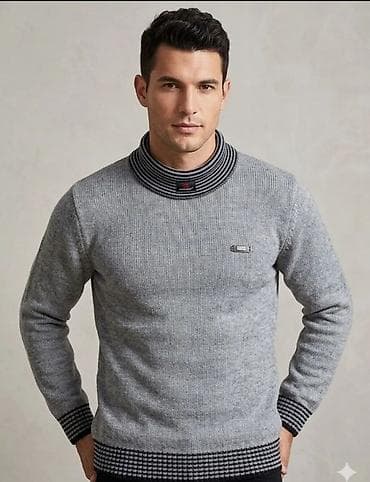 Muški džemper sa visokim rebrastim rol-kragnom - Boja: siva sa