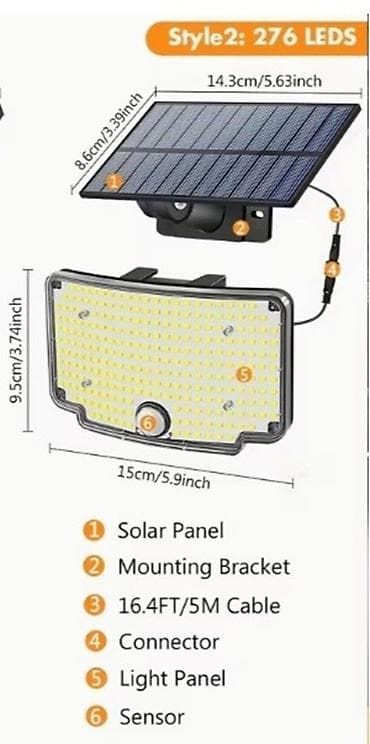 masina za ciscenje dvorista: Solarna zidna LED lampa sa odvojenim panelom 276 LED Ključne — 2