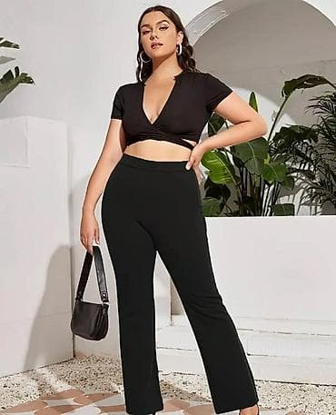 zenske majce: Crne ženske pantalone sa visokim strukom – klasičan, ravan kroj - — 4