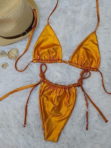 Venčanice i aksesoari: Ženski trodelni kupaći set – metalik narandžasta - Set sadrži: bikini — 5