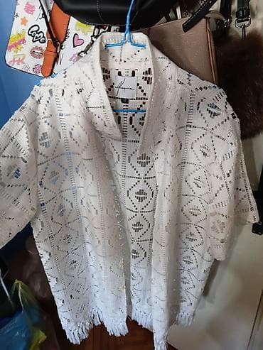 asimetrične tunike: Bela heklana košulja/kimono sa resama - Materijal: mrežasta heklana — 5