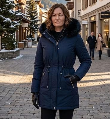 decija pidzama sa etiketom: Ženska zimska parka jakna – tamnoplava - Topla, duža parka sa — 1