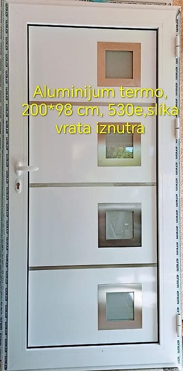 ukrasne lampice za kucu: Aluminijumska termo ulazna vrata, dimenzije 200 × 98 cm. Bela sa tri — 1