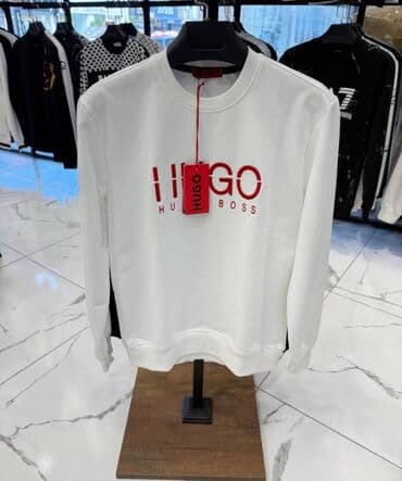 duks i kozna jakna: HUGO BOSS muški duks – model sa okruglim izrezom - Boje: crna i bela — 2