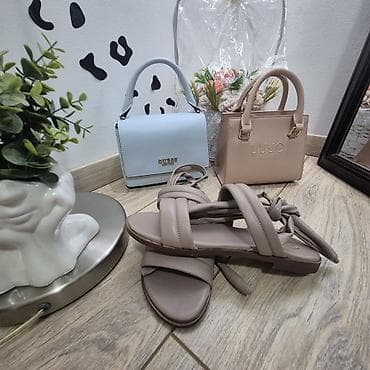 ženske sandale sa platformom: Ženske modne sandale i mini torbe - Sandale: nežno bež/taupe nijansa — 1
