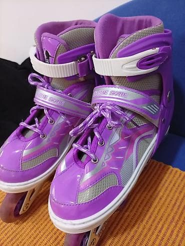 Rolerke (in-line) za decu – ljubičaste sa sivim i belim detaljima -