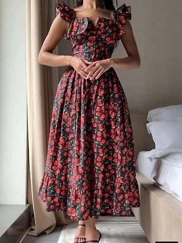 guess patike crne: Letnja midi haljina sa volanima i dugmadima spreda - Kroj: struk — 3