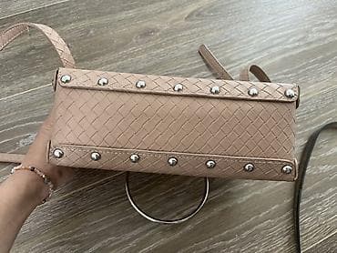 Handbags: Ženska torbica preko ramena – bež/nūd boja, pleteni (basket-weave) — 3