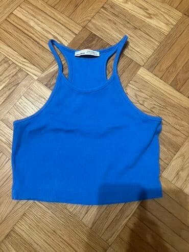 pull and bear suskavac: Ženski ribbed crop top – Pull&Bear - Boja: intenzivno plava - — 1