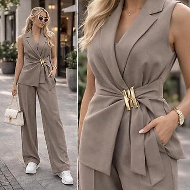 dzemper zenski: 🔥Elegantni ženski komplet – prsluk bez rukava i široke pantalone ✅3500 — 5