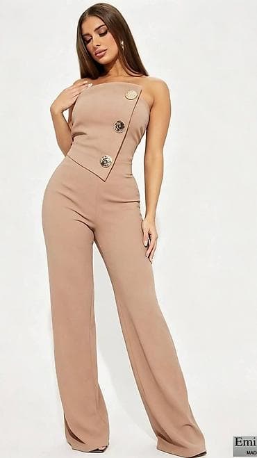 psg komplet: Elegantni ženski kombinezon bez bretela, sa ravnim, asimetričnim — 1