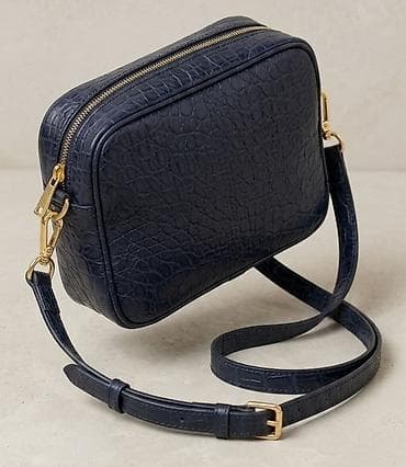 torba krevetac: Kožna crossbody torba – tamnoplava, tekstura krokodilske kože - — 1