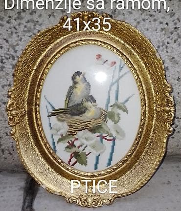 Ručno rađeni gobleni “Ptice” u bogato dekorisanim, ovalnim zlatnim