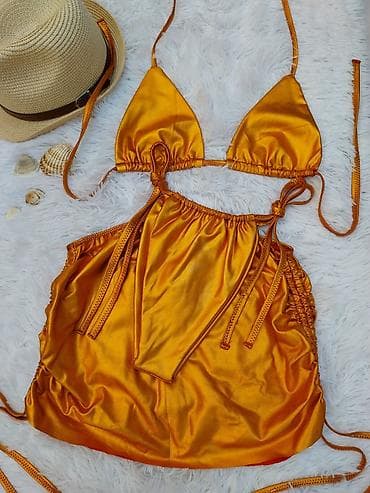 Venčanice i aksesoari: Ženski trodelni kupaći set – metalik narandžasta - Set sadrži: bikini — 4