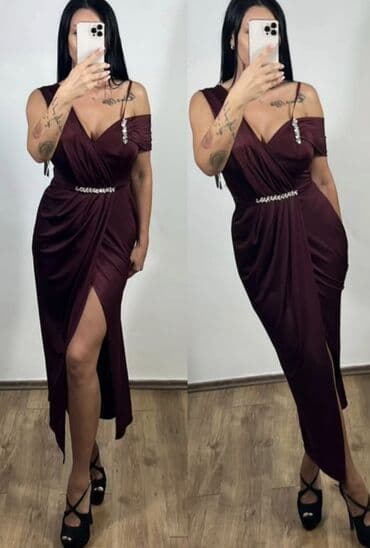 svecane haljine uzice: Elegantna večernja haljina u boji bordo vina. Potpuno nova. - Kroj — 1