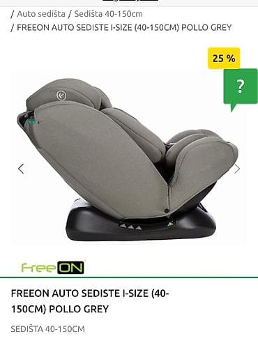 satori za decu: FreeON auto sedište i-Size (40–150 cm) – Pollo Grey Crno, potpuno novo — 2