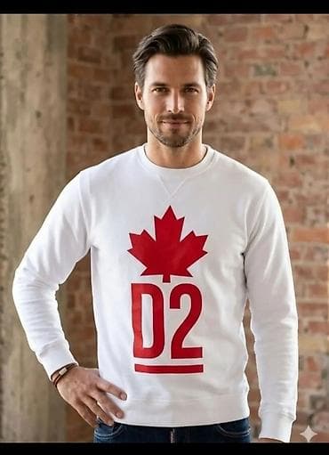 Muški duks sa dugim rukavima, bele boje, sa velikim crvenim printom na