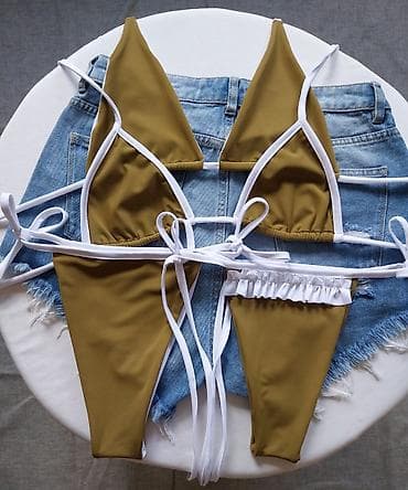 speed kupaci: Dvodijelni bikini set – maslinasto zeleni sa belim detaljima - Gornji — 7