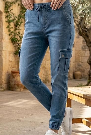 sef za kljuceve: Ženske cargo jogger farmerke - Materijal: svetlo plavi denim sa — 1