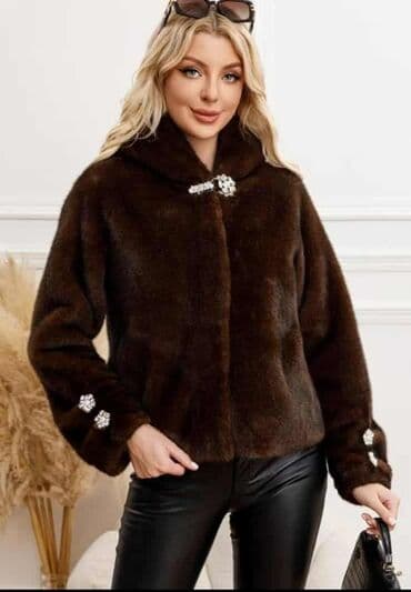 vuneni kaputi beograd: One size, Sa postavom, Veštačko krzno, bоја - Braon — 1