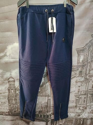 muske pantalone na kockice: Muške trenerke/jogger pantalone – tamnoplave - Materijal: meki pamučni — 1