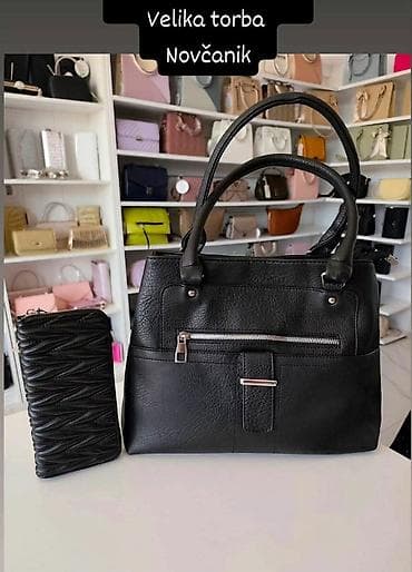 Fa, Velika crna torba + novčanik - Materijal: veštačka koža sa