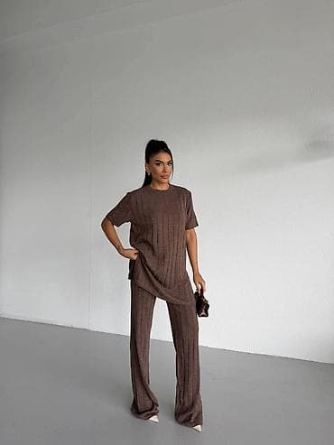 zenski svecani kompleti: Komplet kvalitetna siroka rebra sa elastinom.Dvodelni set:tunika — 2